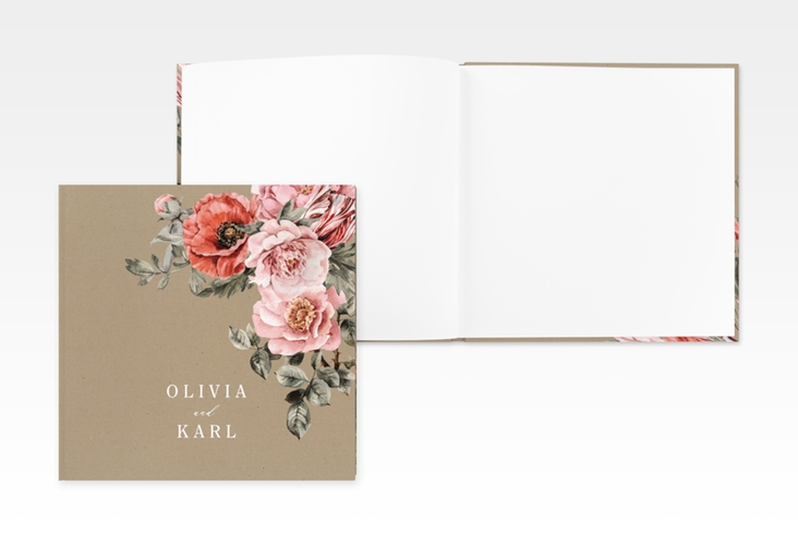 Gästebuch Creation Grazioso 20 x 20 cm, Hardcover Kraftpapier modern mit Mohnblumen und Rosen