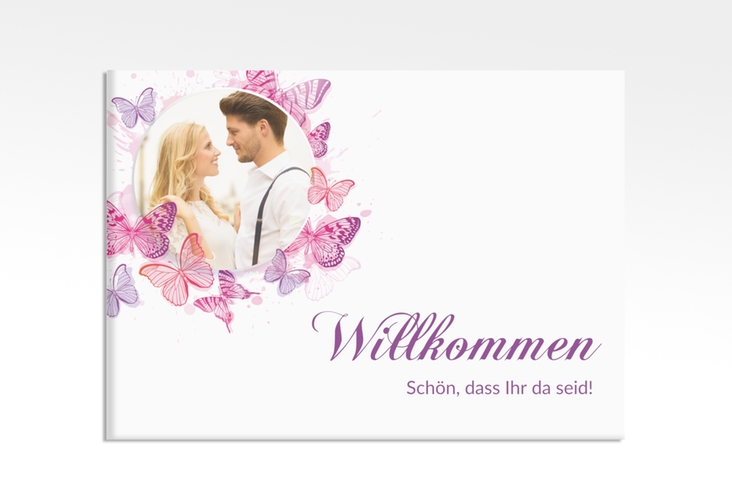 Willkommensschild Leinwand Schmetterlinge 70 x 50 cm Leinwand