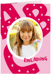 Klick: Details zu Einschulungskarte "Alphabet" anzeigen Einschulungskarte Alphabet A6 Klappkarte hoch pink