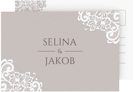 Klick: Details zu Verlobungskarte Hochzeit "Vintage" anzeigen Verlobungskarte Hochzeit Vintage A6 Postkarte grau mit floraler Spitze