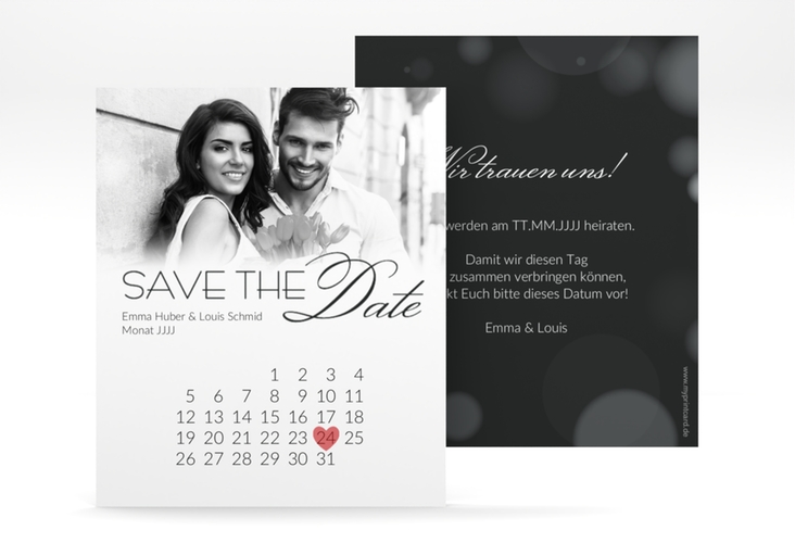 Save the Date-Kalenderblatt Bokeh Kalenderblatt-Karte weiss hochglanz