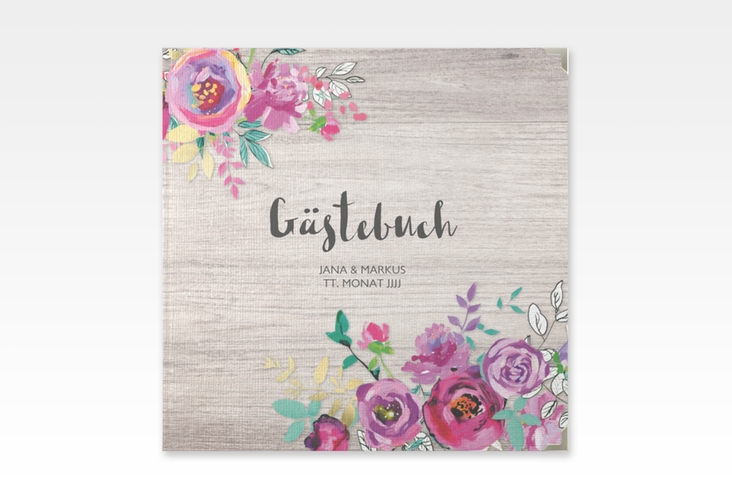 Gästebuch Selection Hochzeit Flourish Leinen-Hardcover weiss mit floraler Bauernmalerei auf Holz