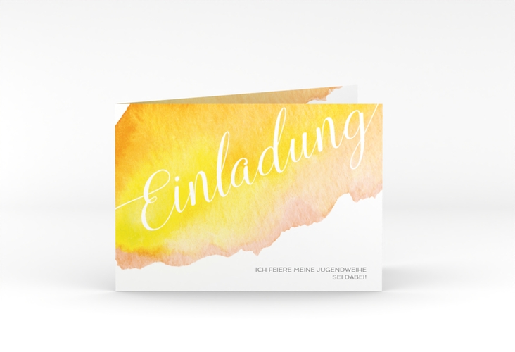 Einladungskarte Jugendweihe Coloured A6 Klappkarte quer gelb hochglanz