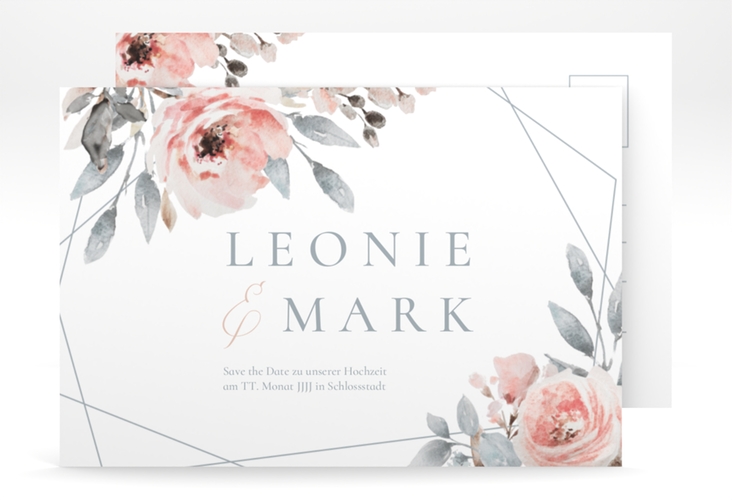 Save the Date-Postkarte Perfection A6 Postkarte weiss mit rosa Rosen