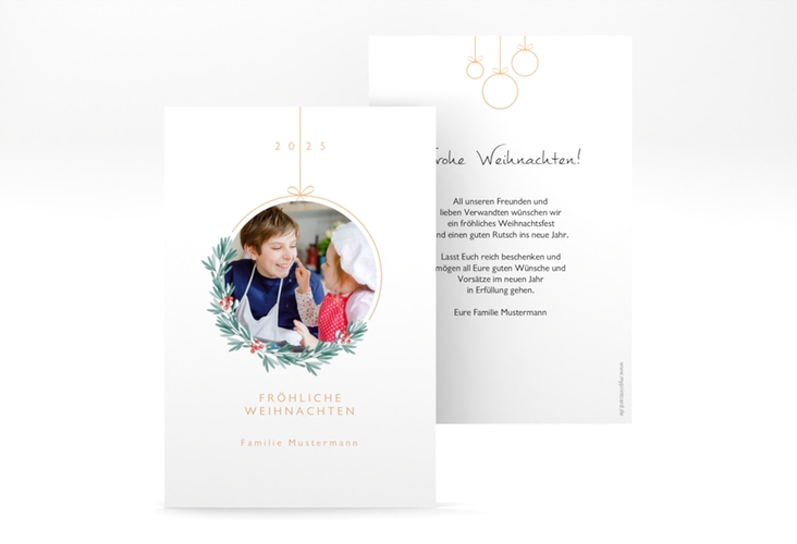 Weihnachtskarte Christbaumkugel A6 Karte hoch