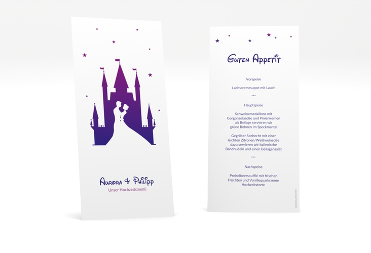 Menükarte Hochzeit Castle lange Karte hoch lila