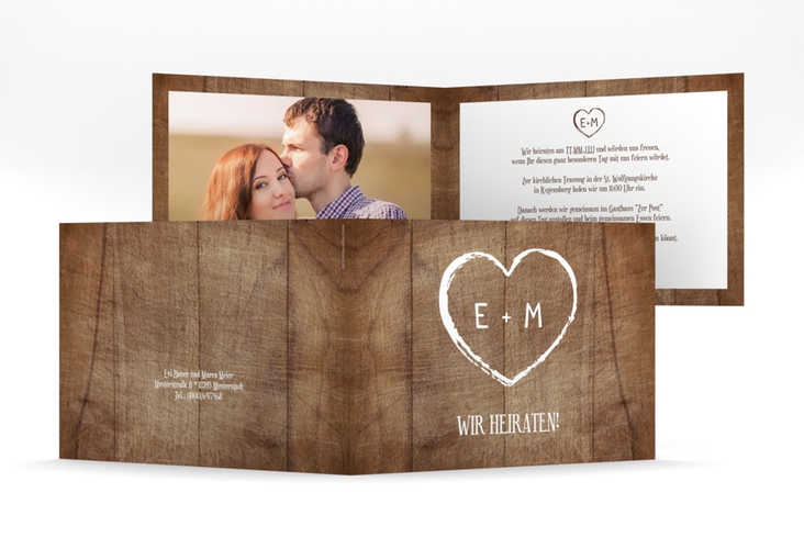 Hochzeitseinladung Wood mittlere Klappkarte quer