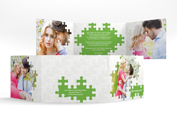 Hochzeitseinladung Puzzle A6 Doppel-Klappkarte