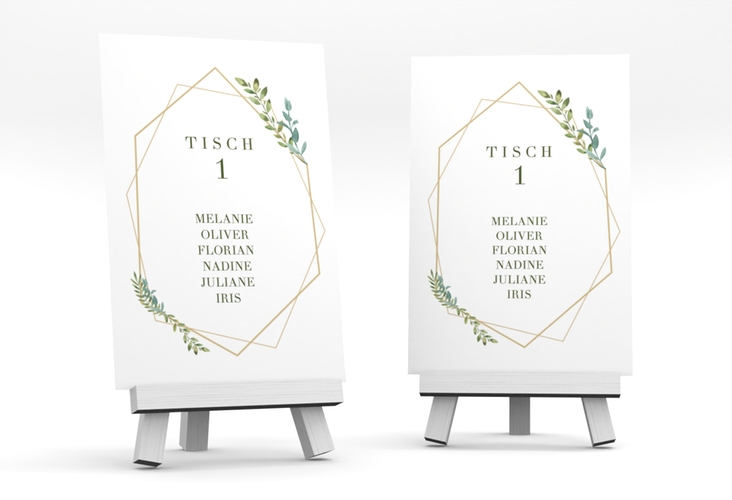 Tischaufsteller Hochzeit Herbarium Tischaufsteller mit geometrischem Rahmen und Blätter-Dekor
