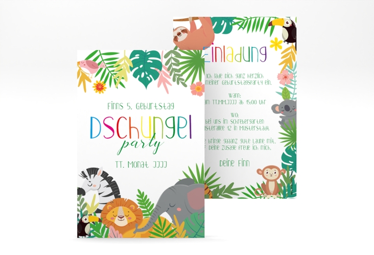 Einladungskarte Kindergeburtstag Dschungelparty A6 Karte hoch mit Zootieren