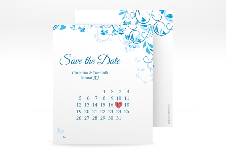 Save the Date-Kalenderblatt Lilly Kalenderblatt-Karte blau hochglanz
