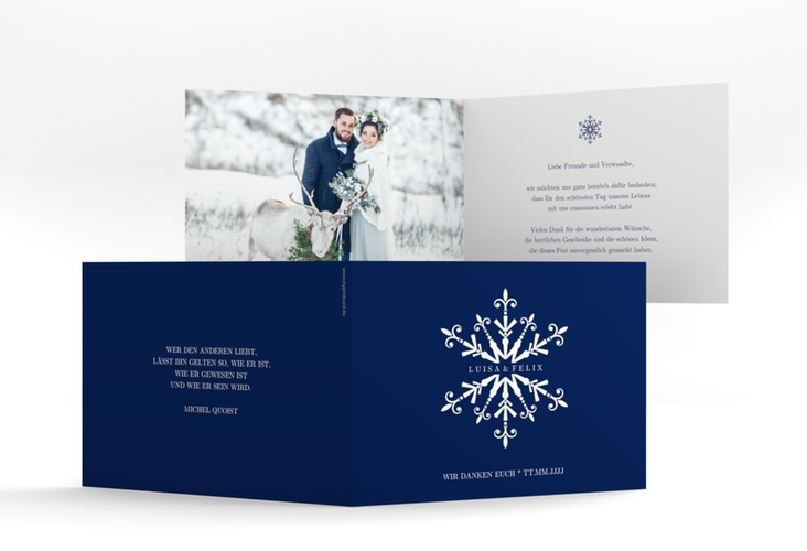 Danksagungskarte Hochzeit Crystal A6 Klappkarte quer hochglanz mit Eiskristall