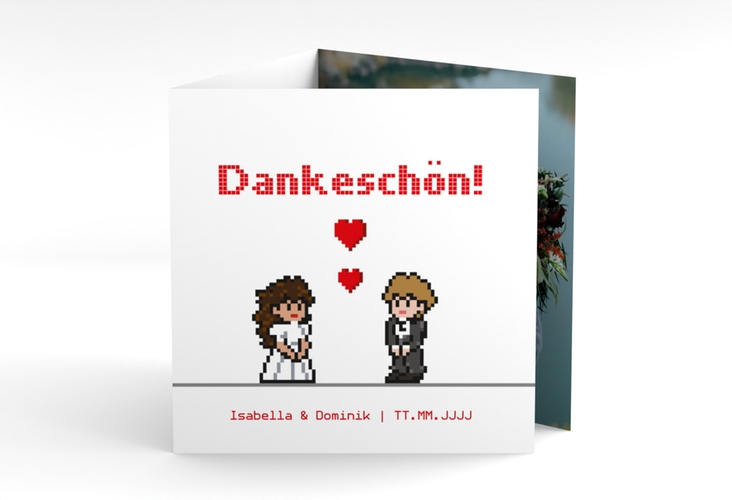 Danksagungskarte Hochzeit Pixel quadr. Doppel-Klappkarte weiss hochglanz