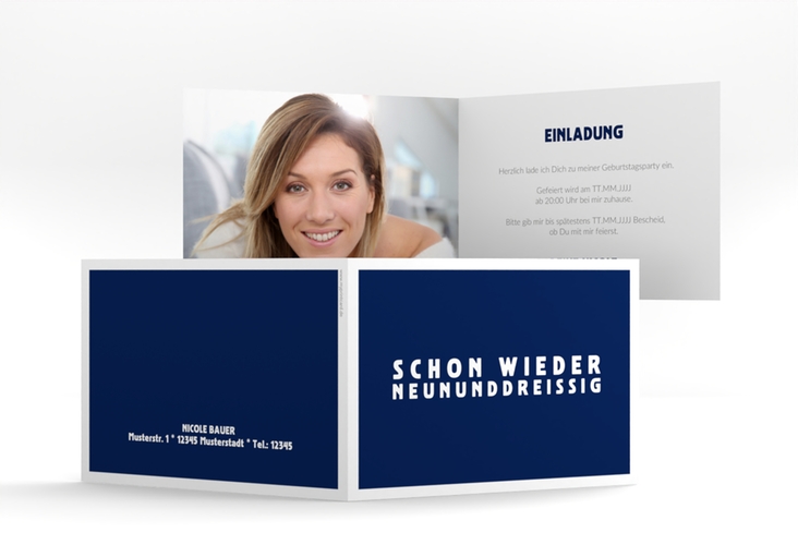 Einladung 40. Geburtstag Gag A6 Klappkarte quer blau