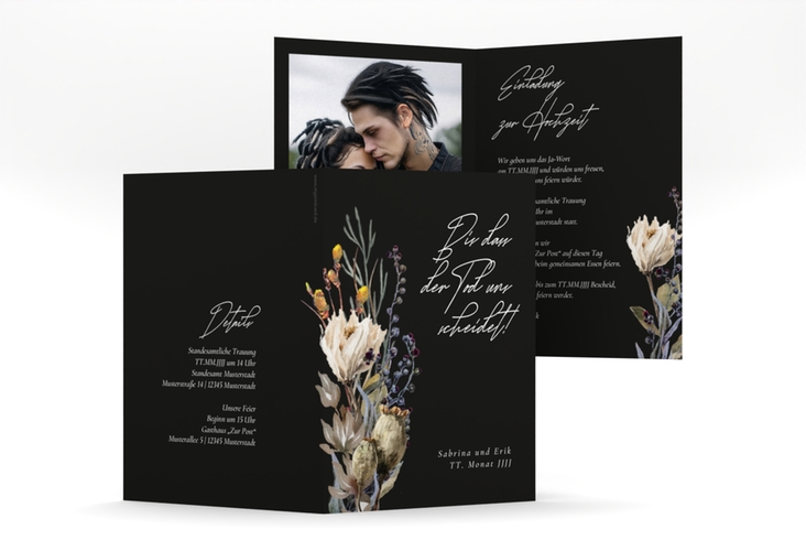 Einladungskarte Hochzeit Darkflower A6 Klappkarte hoch schwarz