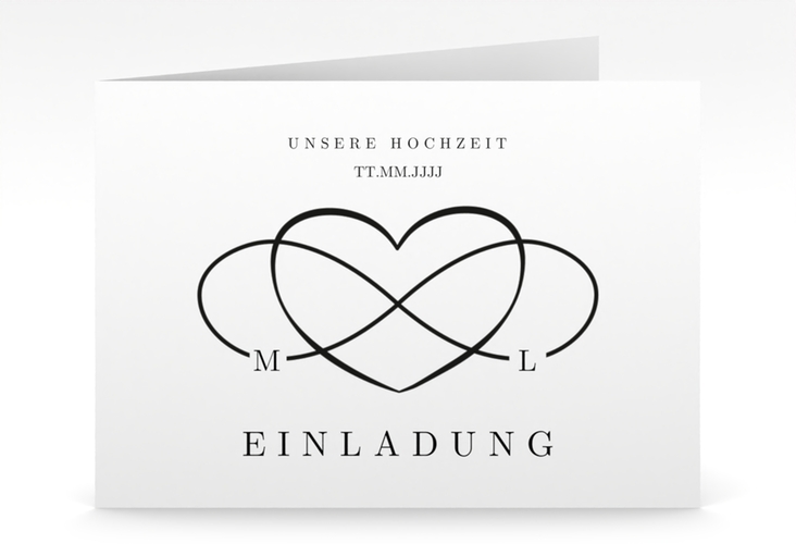 Hochzeitseinladung Infinity mittlere Klappkarte quer schwarz