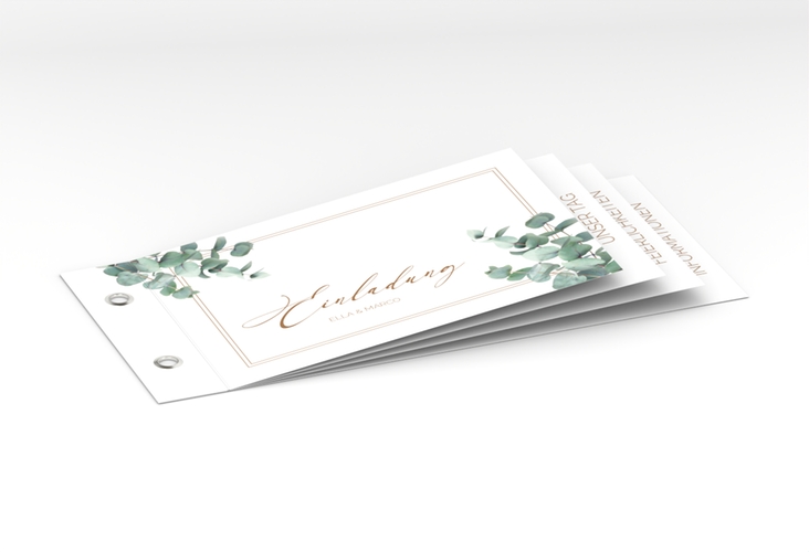 Hochzeitseinladung Eucalypt Booklet weiss mit Eukalyptus und edlem Rahmen