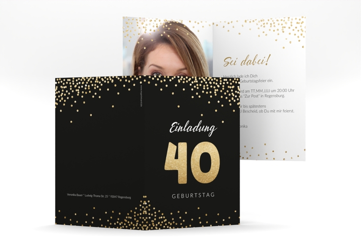Einladung 40. Geburtstag Glitzer A6 Klappkarte hoch gold