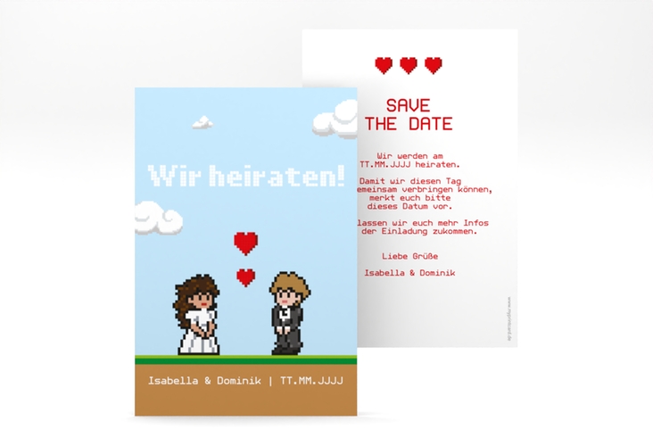 Save the Date-Karte Pixel A6 Karte hoch bunt