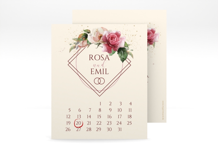 Save the Date-Kalenderblatt Rosenbogen Kalenderblatt-Karte beige
