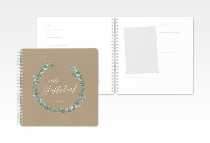 Gästebuch Hochzeit Silverleaf Ringbindung Kraftpapier mit Eukalyptus-Zweig