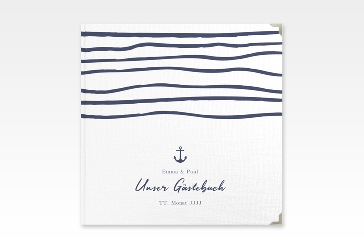 Gästebuch Selection Hochzeit Liebesanker Leinen-Hardcover mit maritimem Streifenmuster und kleinem Anker