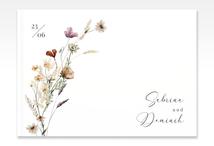 Gästebuch A4 quer Sauvages A4 quer, Hardcover mit getrockneten Wiesenblumen