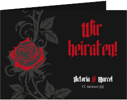 Klick: Details zu Hochzeitseinladung "Red Rose" anzeigen Hochzeitseinladung Red Rose mittlere Klappkarte quer schwarz