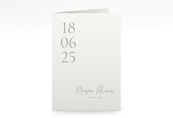 Menükarte Hochzeit Day A5 Klappkarte hoch weiss mit Datum im minimalistischen Design
