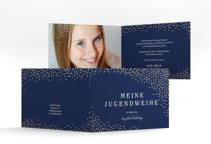 Einladung Jugendweihe Glossa A6 Klappkarte quer blau hochglanz