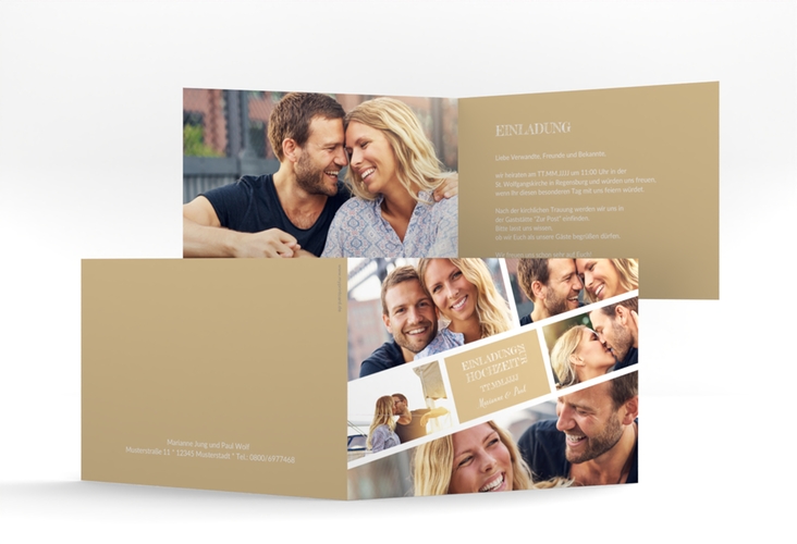 Hochzeitseinladung Rise A6 Klappkarte quer beige hochglanz