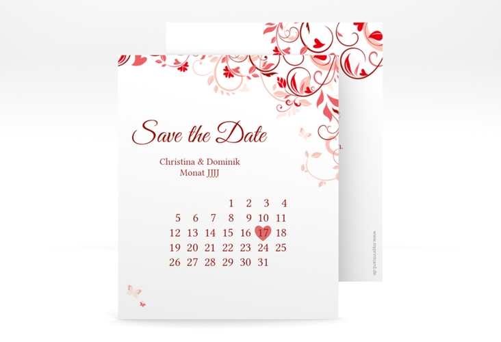 Save the Date-Kalenderblatt Lilly Kalenderblatt-Karte rot hochglanz