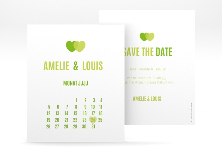 Save the Date-Kalenderblatt Couple Kalenderblatt-Karte gruen hochglanz