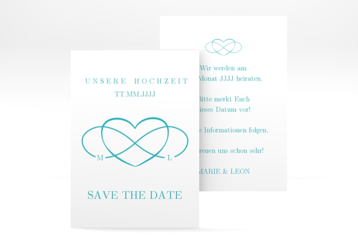 Save the Date-Visitenkarte Infinity Visitenkarte hoch tuerkis hochglanz