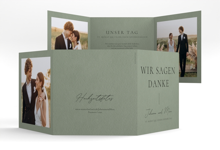 Dankeskarte Hochzeit Hochzeitsfreude quadr. Doppel-Klappkarte gruen hochglanz