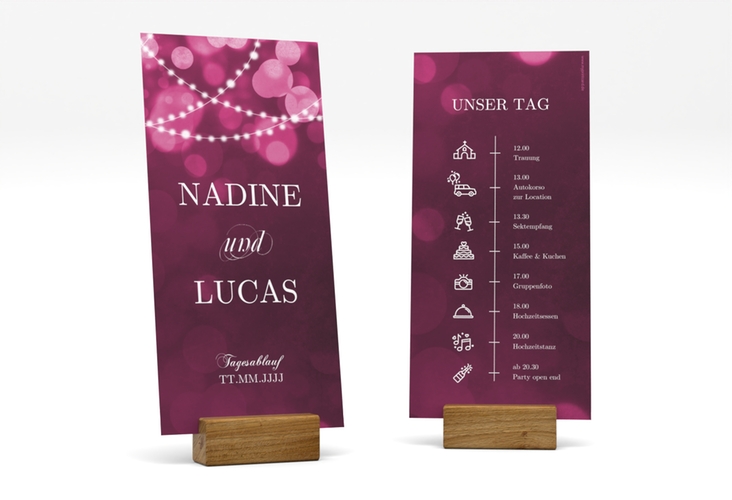 Tagesablauf Hochzeit Lichtspiel lange Karte hoch pink