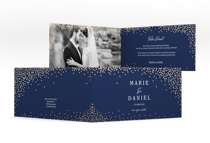 Danksagung Hochzeit Glitter lange Klappkarte quer blau hochglanz