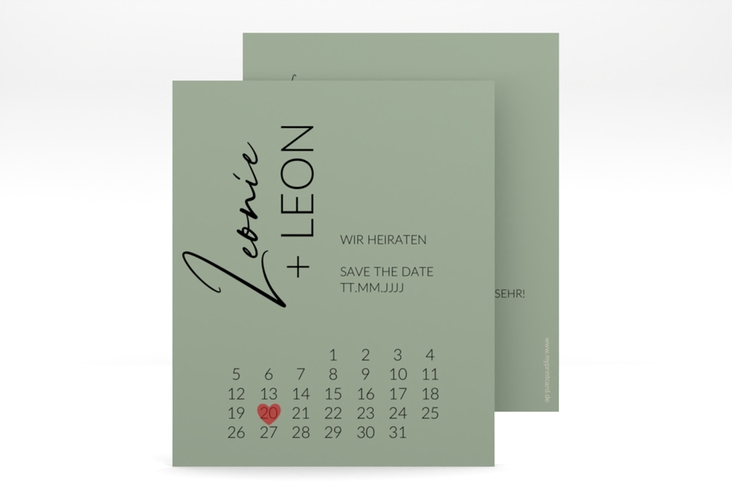 Save the Date-Kalenderblatt Your Name Kalenderblatt-Karte gruen