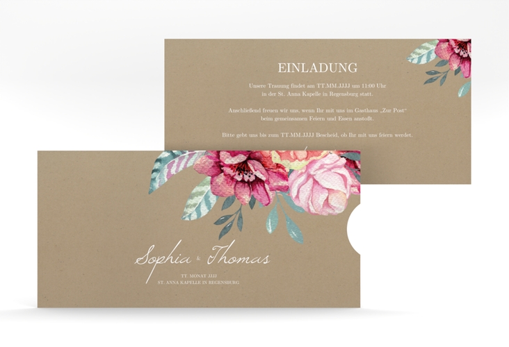 Hochzeitseinladung Blooming Einsteckkarte Kraftpapier