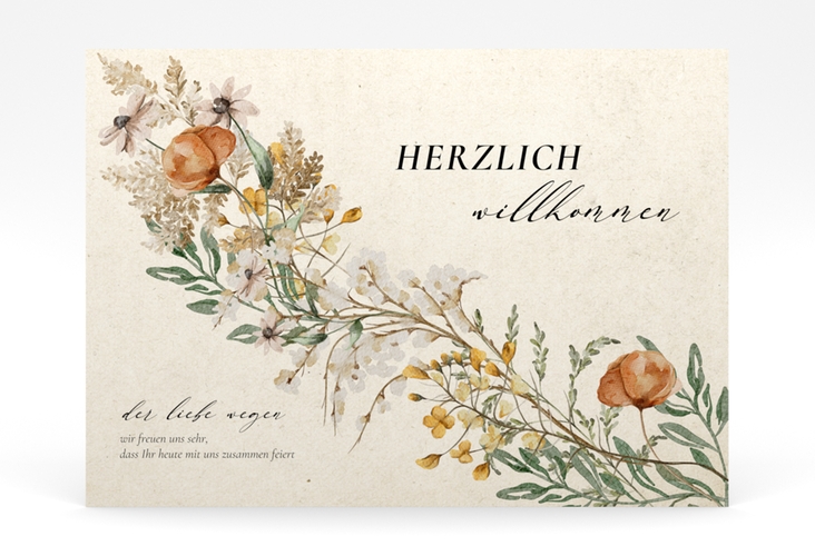 Willkommensschild Poster Wildfang 70 x 50 cm Poster beige mit getrockneten Wiesenblumen