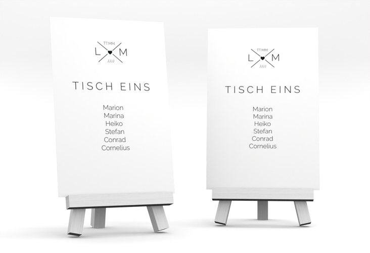 Tischaufsteller Hochzeit Initials Tischaufsteller schwarz mit Initialen im minimalistischen Design