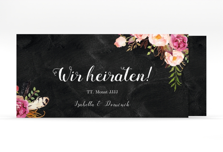Hochzeitseinladung Flowers Einsteckkarte schwarz mit bunten Aquarell-Blumen