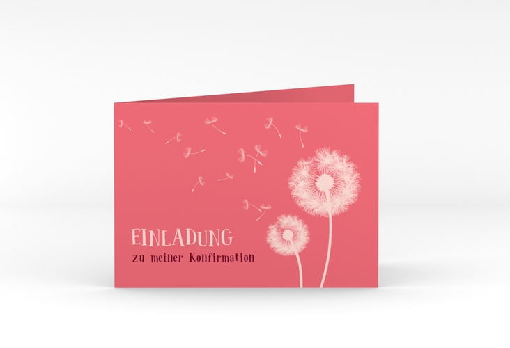 Einladungskarte Konfirmation Dandelion A6 Klappkarte quer rot hochglanz