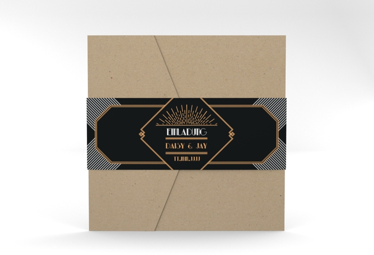 Hochzeitseinladung Gatsby Pocketfold schwarz im 20er-Jahre-Stil