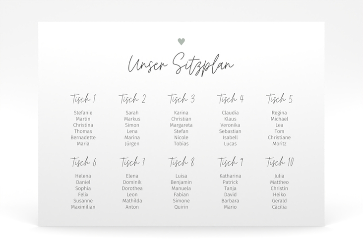Sitzplan Poster Hochzeit Herzschlag 70 x 50 cm Poster weiss schlicht und elegant mit Herzchen
