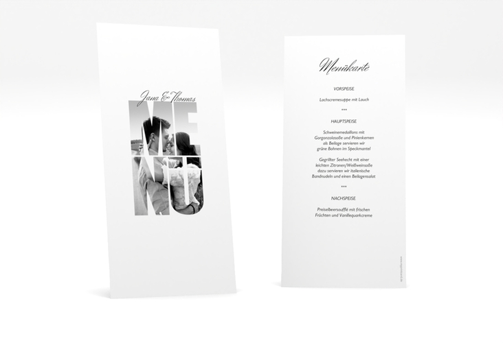 Menükarte Hochzeit Letters lange Karte hoch weiss hochglanz
