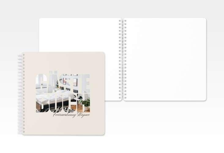 Gästebuch Ferienwohnung Apartment Ringbindung beige in modernem Typografie-Design