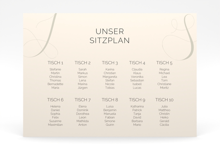 Sitzplan Poster Hochzeit Eheschließung 70 x 50 cm Poster beige