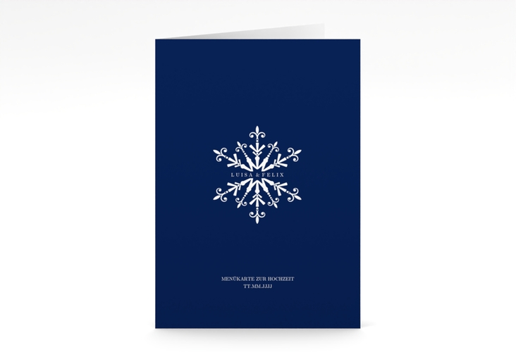 Menükarte Hochzeit Crystal A5 Klappkarte hoch blau hochglanz mit Eiskristall