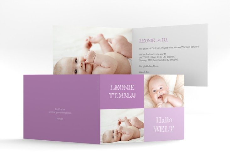 Geburtskarte Freude A6 Klappkarte quer lila